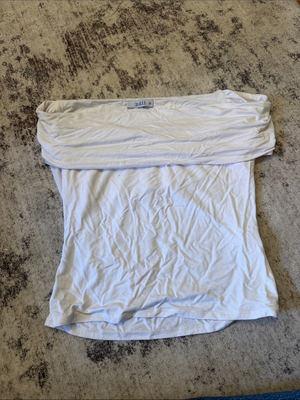 Off-Shoulder White Foldover Camisole Top